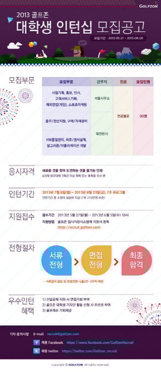 골프존, ‘대학생 인턴십’ 모집.. 홍보/인사/고객서비스 등 각분야별로..