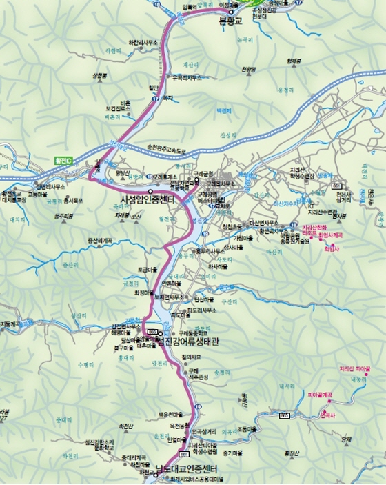 본황교-예성교-구례교-구례1교-문척교-섬진강어류생태관-남도대교인증센터 36.6km 구간에 소요시간은 2시간20분이다./이미지제공=전라남도