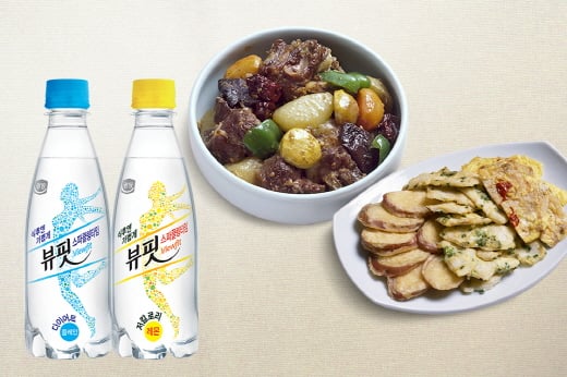 광동제약 ‘뷰핏 스파클링타임’ 제품과 함께 하는 추석음식. /사진제공=광동제약