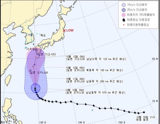 제19호 태풍 봉퐁 예상경로 /제공=국가태풍센터