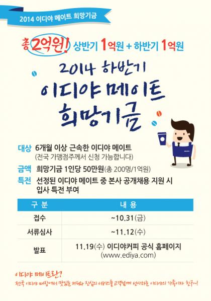 이디야커피, 올해도 메이트 희망기금 전달..