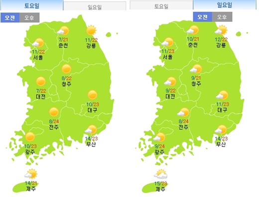 주말날씨 /제공=기상청