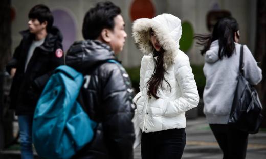 서울 광화문역 인근 횡단보도에서 시민들이 몸을 움츠린 채 걸어가고 있다/사진=뉴스1