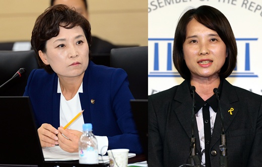‘김현미 유은혜’ ‘김현미 비서실장’ ‘유은혜 대변인’ 문재인 새정치민주연합 대표가 9일 김현미 의원(왼쪽)을 비서실장으로, 유은혜 의원을 대변인으로 임명했다. /사진=뉴스1