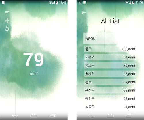 '황사' 황사 미세먼지 농도 측정앱 '옐로우더스트'/ 사진=한국환경공단 