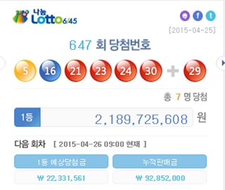 '647회 로또 당첨번호' / 사진=나눔로또
