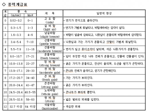 '필리핀 태풍' '태풍 노을' 풍력계급표. /자료=환경부 조사분석과 제공