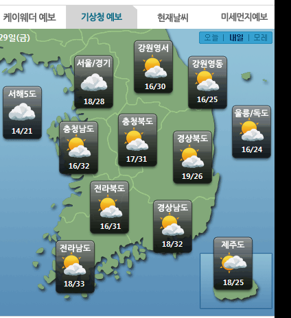 '오늘 날씨' /자료=케이웨더 홈페이지 캡처
