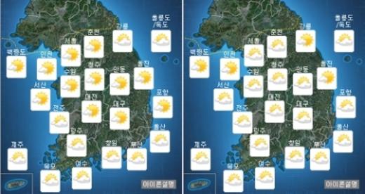28일 오전(왼쪽), 오후 날씨. /제공=기상청