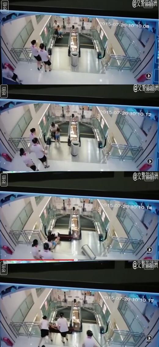 '중국 에스컬레이터 사고' /사진=중국 징저우 교통경찰국