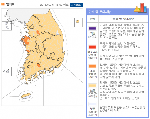 오늘(31일) 오후 3시 열지수. /자료=기상청