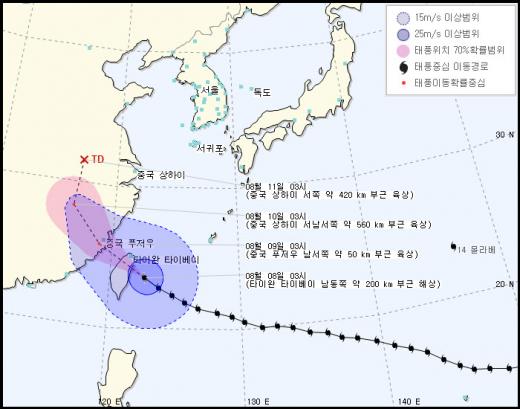 13호 태풍 사우델로르 예상 경로. 자료제공=기상청