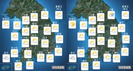 내일(22일) 오전(왼쪽)·오후 날씨. /자료=기상청
