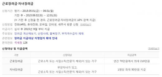 근로장려금 상세설명. /사진=포털 '다음'(DAUM) 캡처 