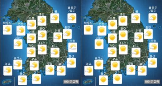 '날씨' '슈퍼문 한국시간'. 27일 오전(왼쪽), 오후 날씨. /제공=기상청