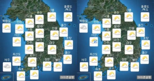 '오늘 날씨' '날씨 예보' '전국 날씨' 8일 오전(왼쪽), 오후 날씨. /사진제공=기상청 