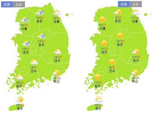 24일(왼쪽)과 25일 날씨 정보. /제공=기상청