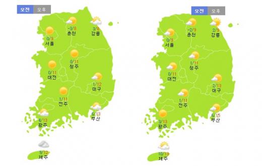 토요일(12일·왼쪽)과 일요일(13일) 날씨. /자료=기상청