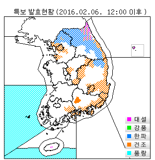 오늘(6일) 오전 기상특보 발효현황. /자료=기상청