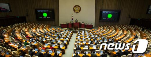 지난 2일 서울 여의도 국회 본회의장에서 속개된 제340회 국회(임시회) 제7차 본회의에서 '국민보호와 공공안전을 위한 테러방지법안에 대한 수정안'이 재석 157인, 찬성 156인, 반대 1인으로 통과되고 있다. /자료사진=뉴스1