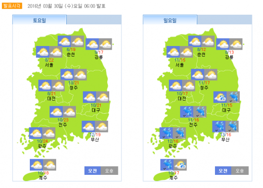 토요일(4월2일)·일요일 오전·오후 날씨. /자료=기상청