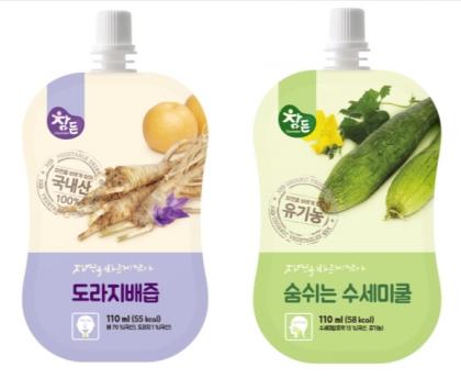 ▲ 야채수 전문기업 ㈜참든건강과학의 도라지배즙(좌), 숨쉬는 수세미쿨(우) @머니위크MNB, 식품 유통 · 프랜차이즈 외식 & 창업의 모든 것