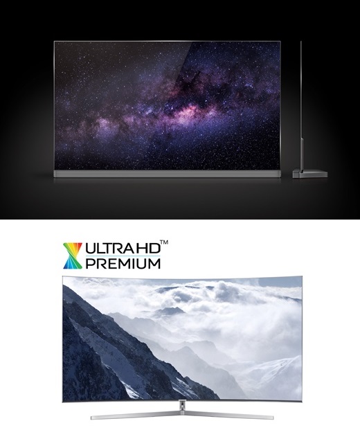 65형 LG시그니처 올레드 TV(위)와 삼성 SUHD TV. /사진=LG·삼성전자