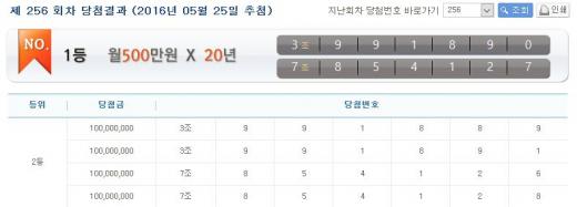 연금복권 256회차 당첨결과가 발표됐다. /사진=연금복권 홈페이지