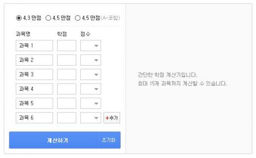 학점계산기. 포털사이트 다음에서 제공하는 학점계산기. /사진=웹페이지 캡처