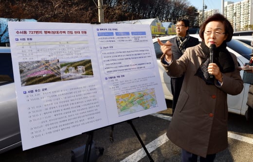 신연희 강남구청장은 지난해 말 서울 강남구 수서동 행복주택 부지에서 서울시청 출입기자를 대상으로 사업 반대 의견을 설명했다. /사진=뉴시스 DB