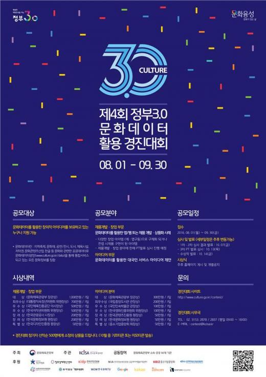 문체부, '제4회 정부3.0 문화데이터 활용 경진대회' 개최…4천만원 규모 사업자금 지원