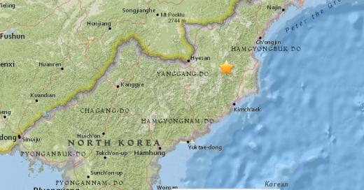 북한 풍계리 지진. 핵실험. 북한 풍계리에서 감지된 지진. 별표는 진원 위치. /자료=미국 지질조사국(USGS)