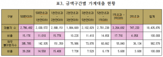 금액구간별 가계대출 현황. /자료=채이배 의원실