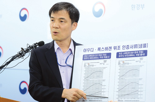 폭스바겐 인증조작 사태와 관련해 지난 8월 홍동곤 환경부 교통환경과장이 브리핑을 하고 있다. /자료사진=뉴스1 장수영 기자