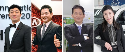 (왼쪽부터)임희성 현대자동차 공주지점 영업부장, 정송주 기아자동차 망우지점 영업부장, 김중곤 르노삼성차 강남지점 슈페리어SCA, 유지현 쌍용자동차 화곡영업소 팀장. /사진제공=각사