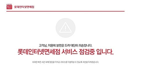 중국 디도스 공격으로 접속 불가능해진 롯데면세점 홈페이지. /사진=롯데면세점 홈페이지
