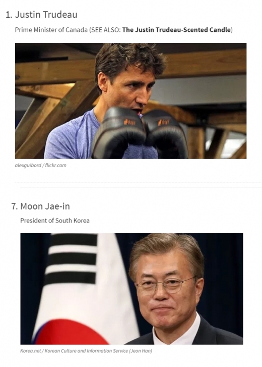 ‘하티스트 헤드 오브 스테이트’가 문재인 대통령을 잘생긴 국가 수반 7위로 선정했다. /사진=하티스트 헤드 오브 스테이트 
