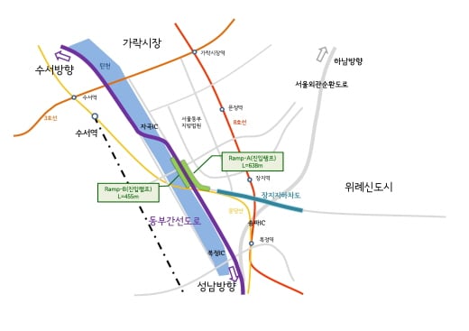 신설될 위례신도시-동부간선도로 진·출입 램프 위치도. /사진=서울시