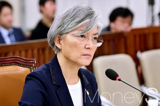 강경화 외교부 장관 후보자가 7일 국회 외교통일위원회에서 열린 인사청문회에 참석하고 있다. 이날 강 후보자는 나눔의 집에서 얻은 뱃지를 착용해 눈길을 끌었다. /사진=임한별 기자