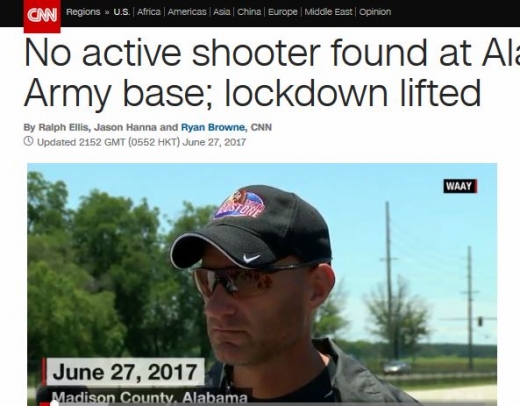 미국 앨러바마 미군기지에서 총격 신고가 접수돼 폐쇄조치가 이루어졌다. /사진=미국 CNN 캡처