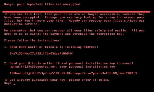 랜섬웨어 페트야에 감염된 PC 화면. /사진제공=안랩