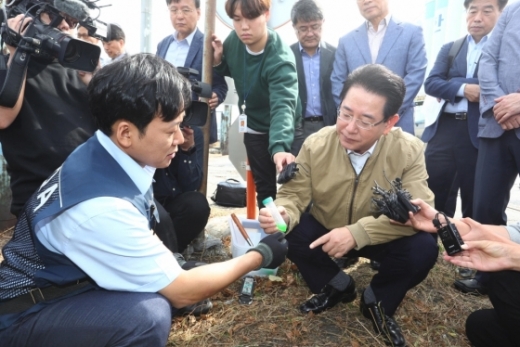 김영록 농림축산식품부 장관이 5일 인천항제 4부두를 찾아 '외래 붉은 불개미' 조사 추진상황을 점검하고 있다./사진=농림축산식품부