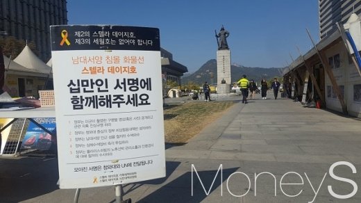 25일 서울 광화문광장에 스텔라데이지호 침몰사고 진상규명과 실종선원 수색을 요구하는 서명운동이 열리고 있다. /사진=서대웅 기자