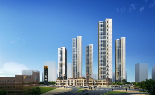한강신도시 김포도시철도 구래역(2018년 11월 개통 예정) 인근에 공급되는 구래역 예미지 투시도. /사진=금성백조