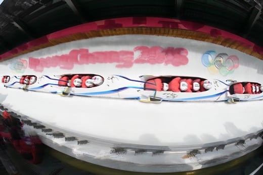 봅슬레이 4인승 한국대표팀 주행모습. /사진=2018 평창사진공동취재단 
