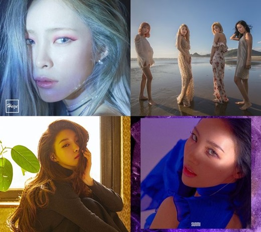 왼쪽 위부터 시계방향으로 헤이즈, 마마무, 선미, 청하. /사진= OSEN (헤이즈 SNS, RBW엔터테인먼트, 메이크어스엔터테인먼트, MNH엔터테인먼트 제공)