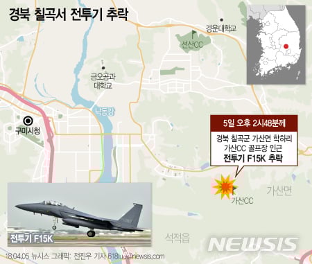 군은 5일 "오후 1시30분 대구 기지에서 이륙한 F-15K 항공기 1대가 임무를 마치고 기지로 귀환하던 중 오후2시38분께 경북 칠곡군에서 추락했다"고 밝혔다. /사진=뉴시스