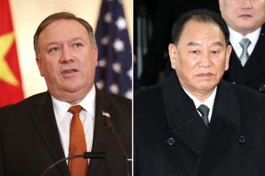 폼페이오 미 국무장관(왼쪽)과 김영철 북한 노동당 부위원장./사진=뉴스1