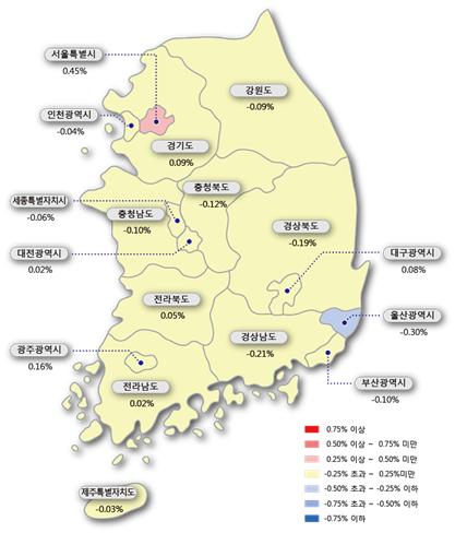 시도별 아파트 매매가격지수 변동률. 