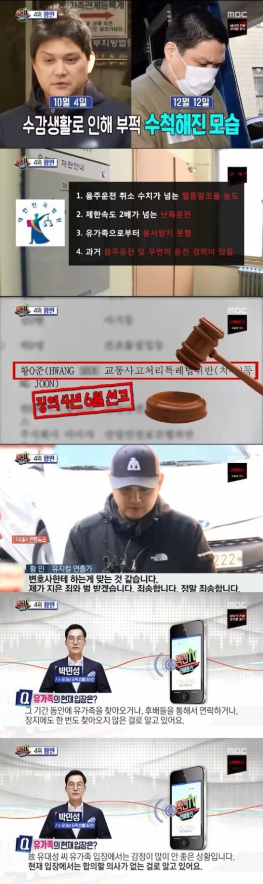 황민 음주운전. /사진=섹션TV 방송캡처